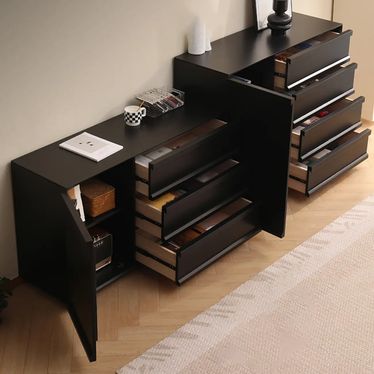 Industrial Wood Dresser with Drawers and Smooth Metal Rail Image - 6 | homeyfad