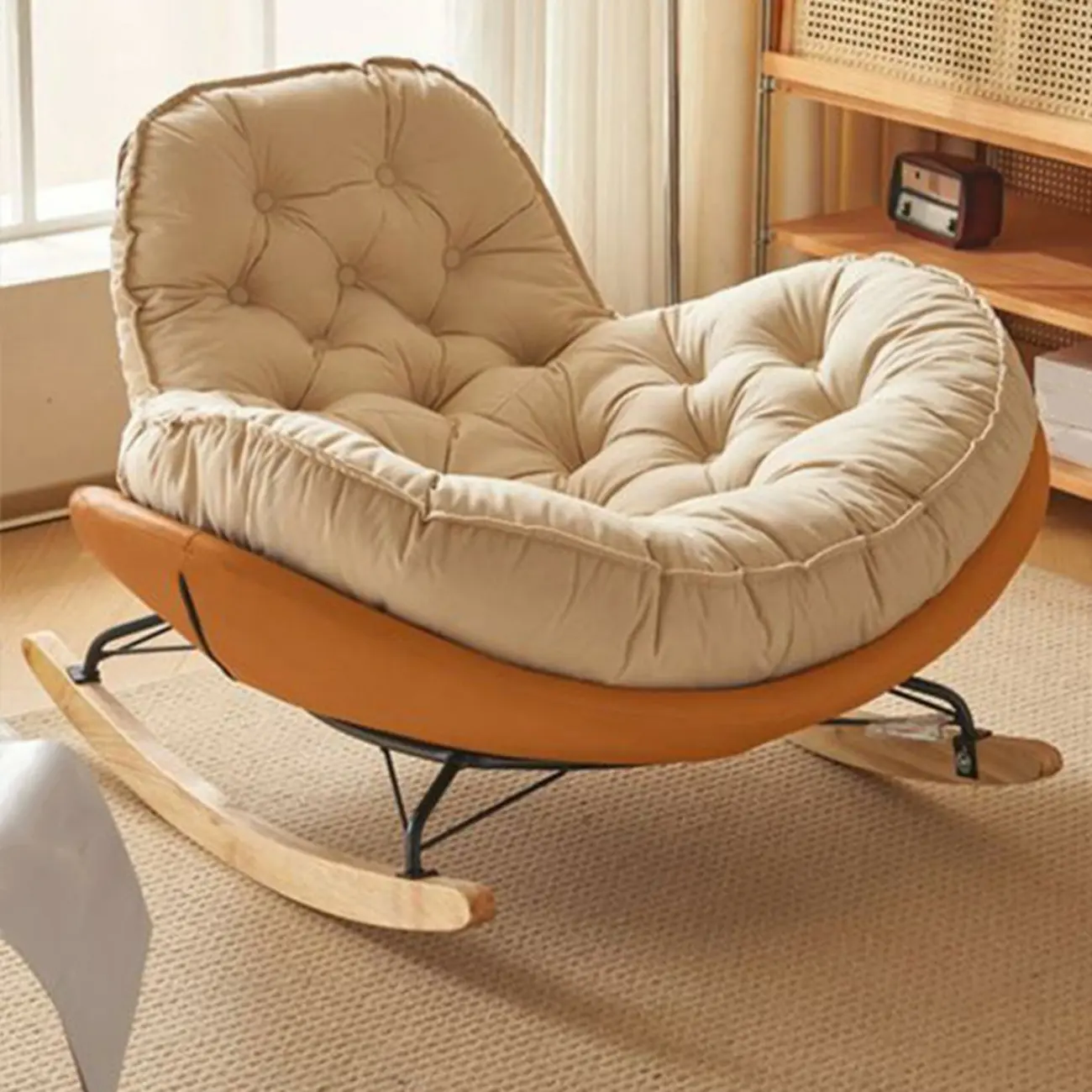 Comfortable Wide Seat Flannel Rocking Chair for Indoor Image - 3 | homeyfad