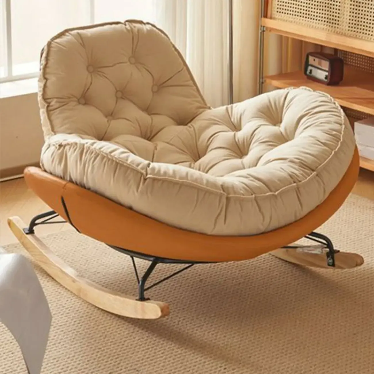 Comfortable Wide Seat Flannel Rocking Chair for Indoor Image - 3