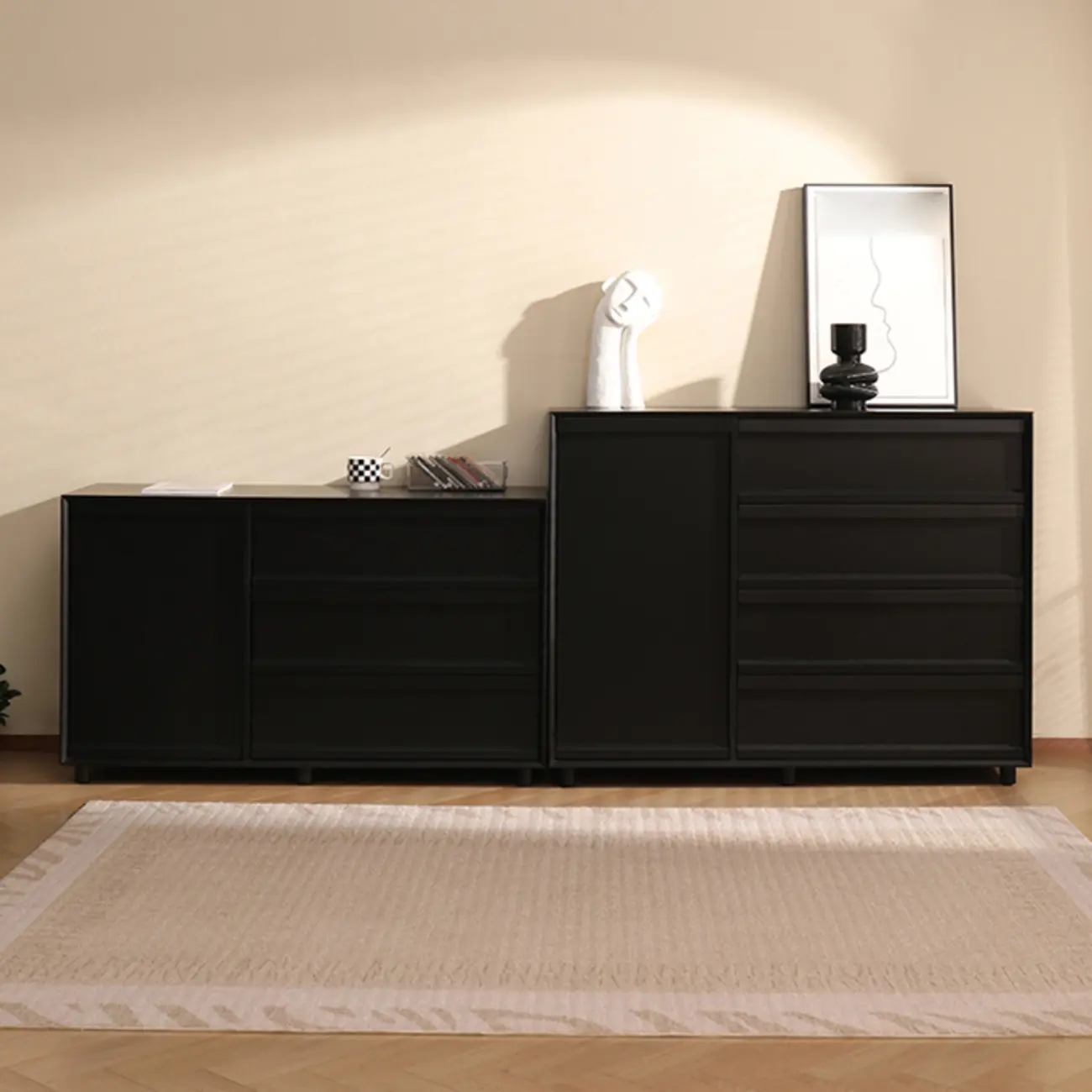 Industrial Wood Dresser with Drawers and Smooth Metal Rail Image - 4 | homeyfad