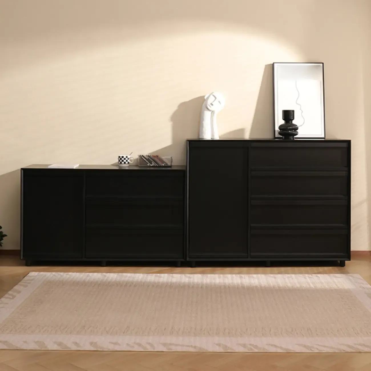 Industrial Wood Dresser with Drawers and Smooth Metal Rail Image - 4