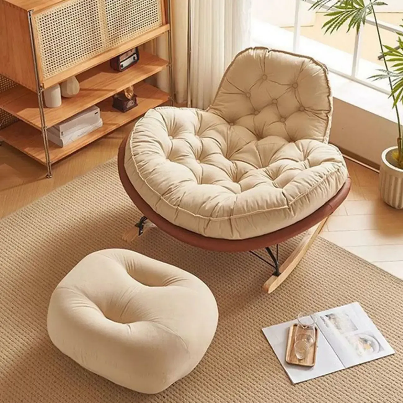 Comfortable Wide Seat Flannel Rocking Chair for Indoor Image - 4