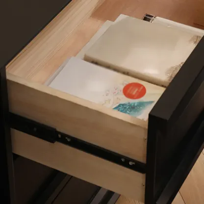 Industrial Wood Dresser with Drawers and Smooth Metal Rail Image - 11