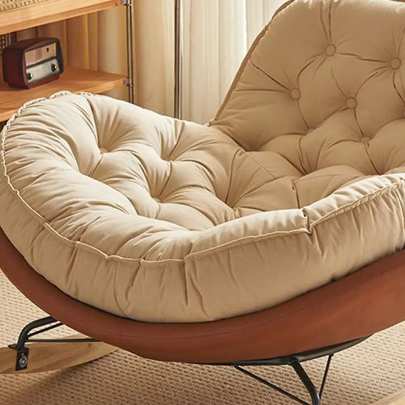 Comfortable Wide Seat Flannel Rocking Chair for Indoor Image - 9 | homeyfad