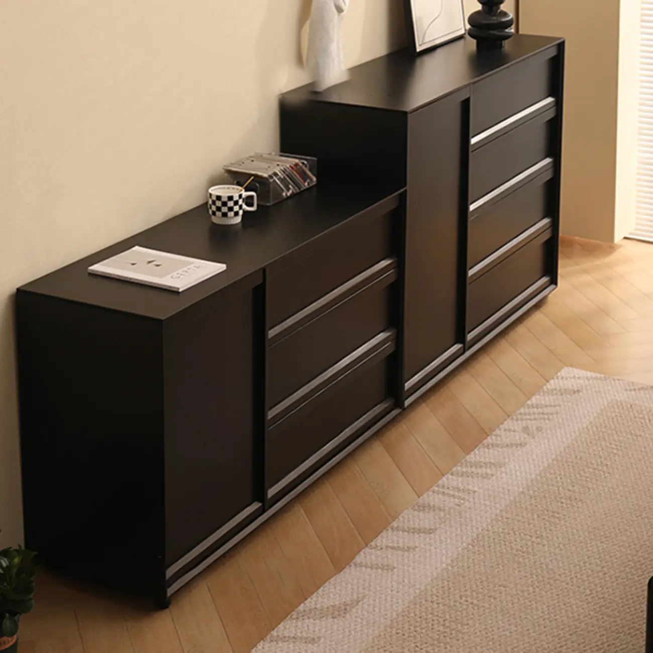 Industrial Wood Dresser with Drawers and Smooth Metal Rail Image - 13 | homeyfad