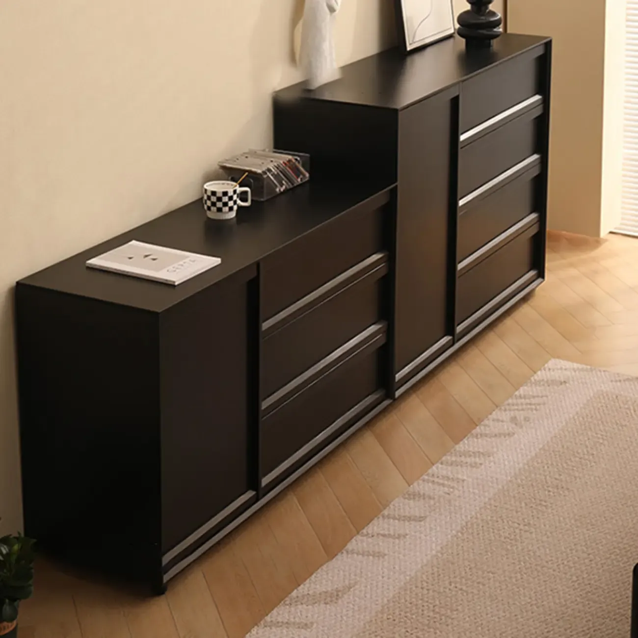 Industrial Wood Dresser with Drawers and Smooth Metal Rail Image - 13