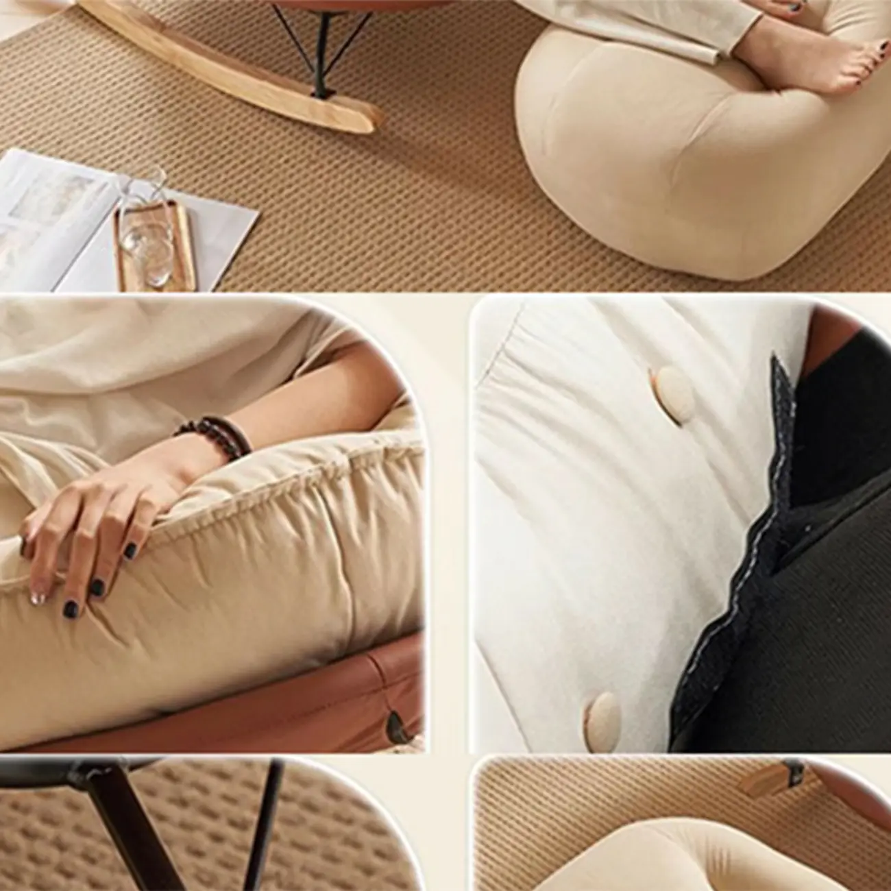 Comfortable Wide Seat Flannel Rocking Chair for Indoor Image - 15 | homeyfad