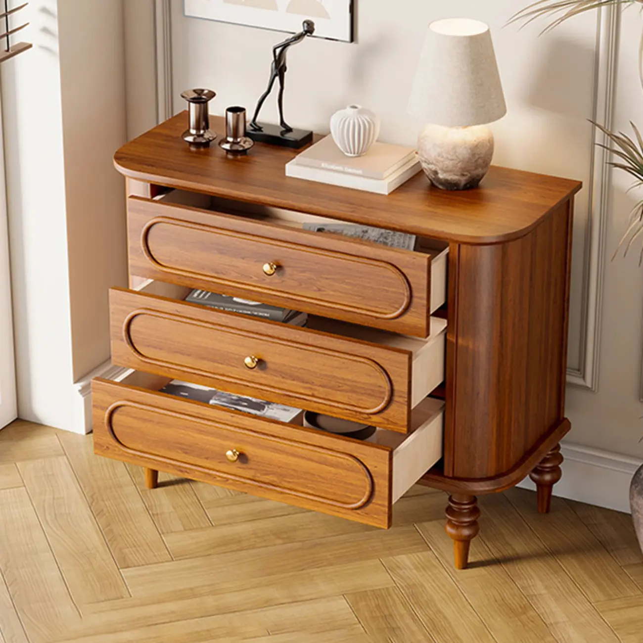 Vintage Wooden Dresser with 3-round Drawers for Restroom Image - 11 | homeyfad