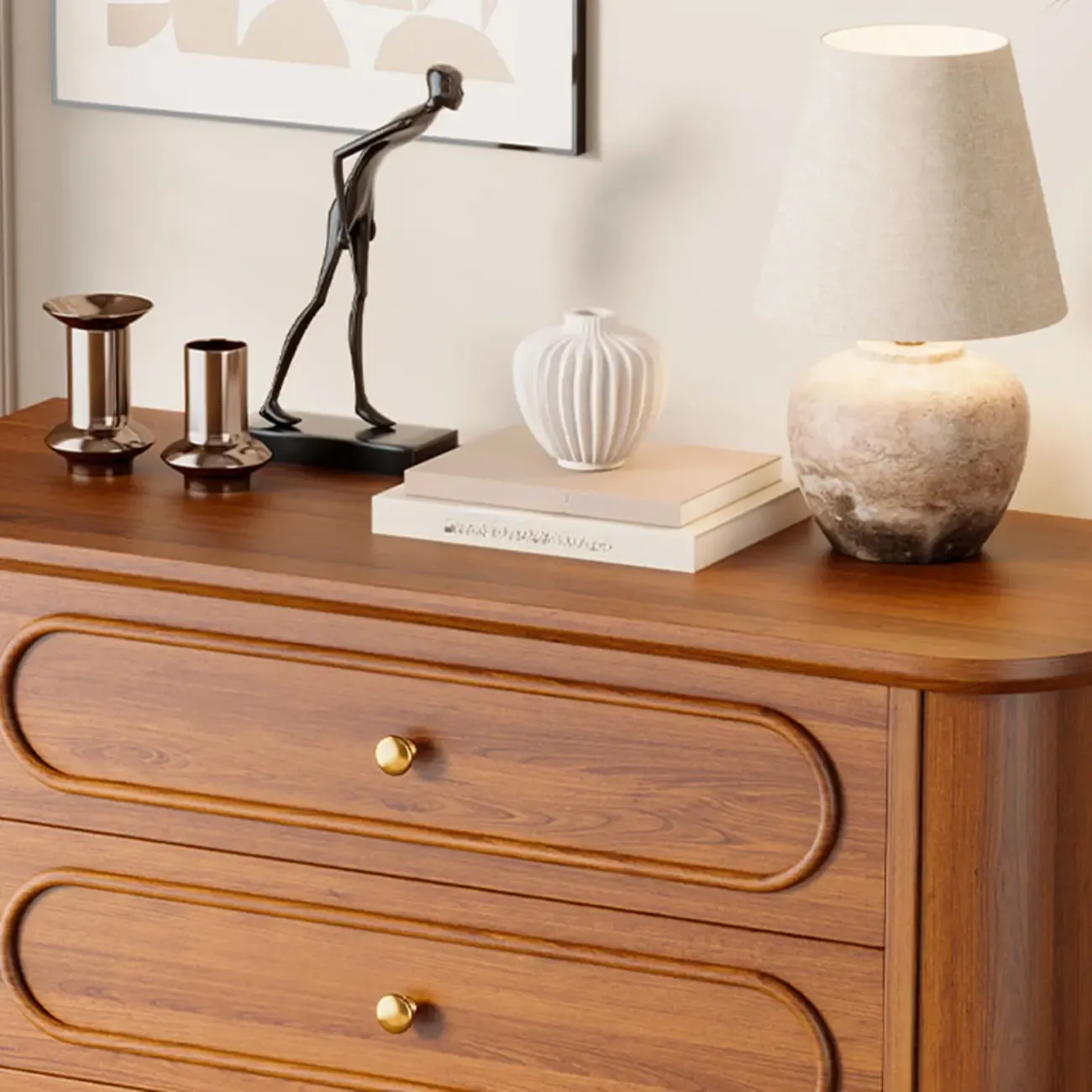 Vintage Wooden Dresser with 3-round Drawers for Restroom Image - 12