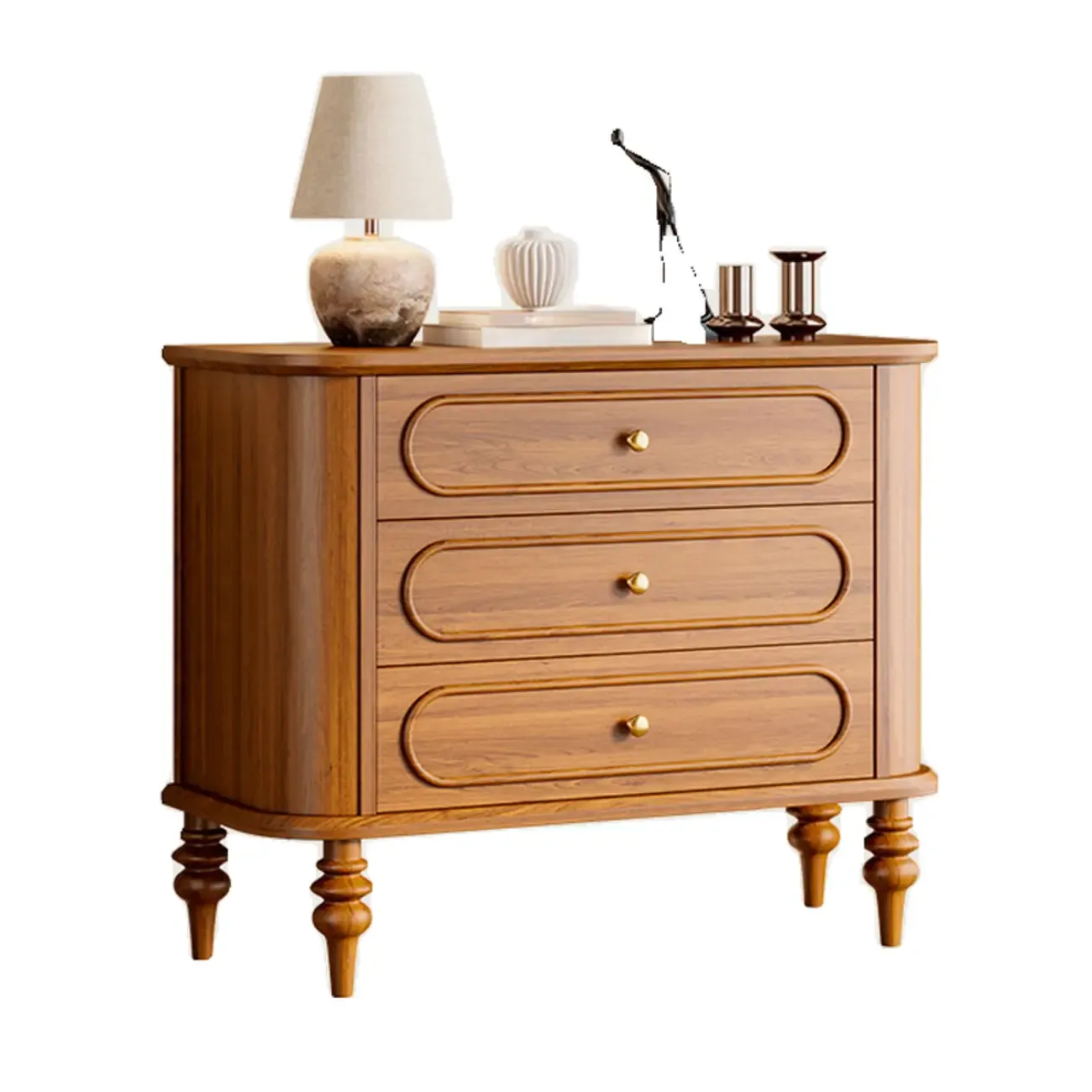 Vintage Wooden Dresser with 3-round Drawers for Restroom Image - 6