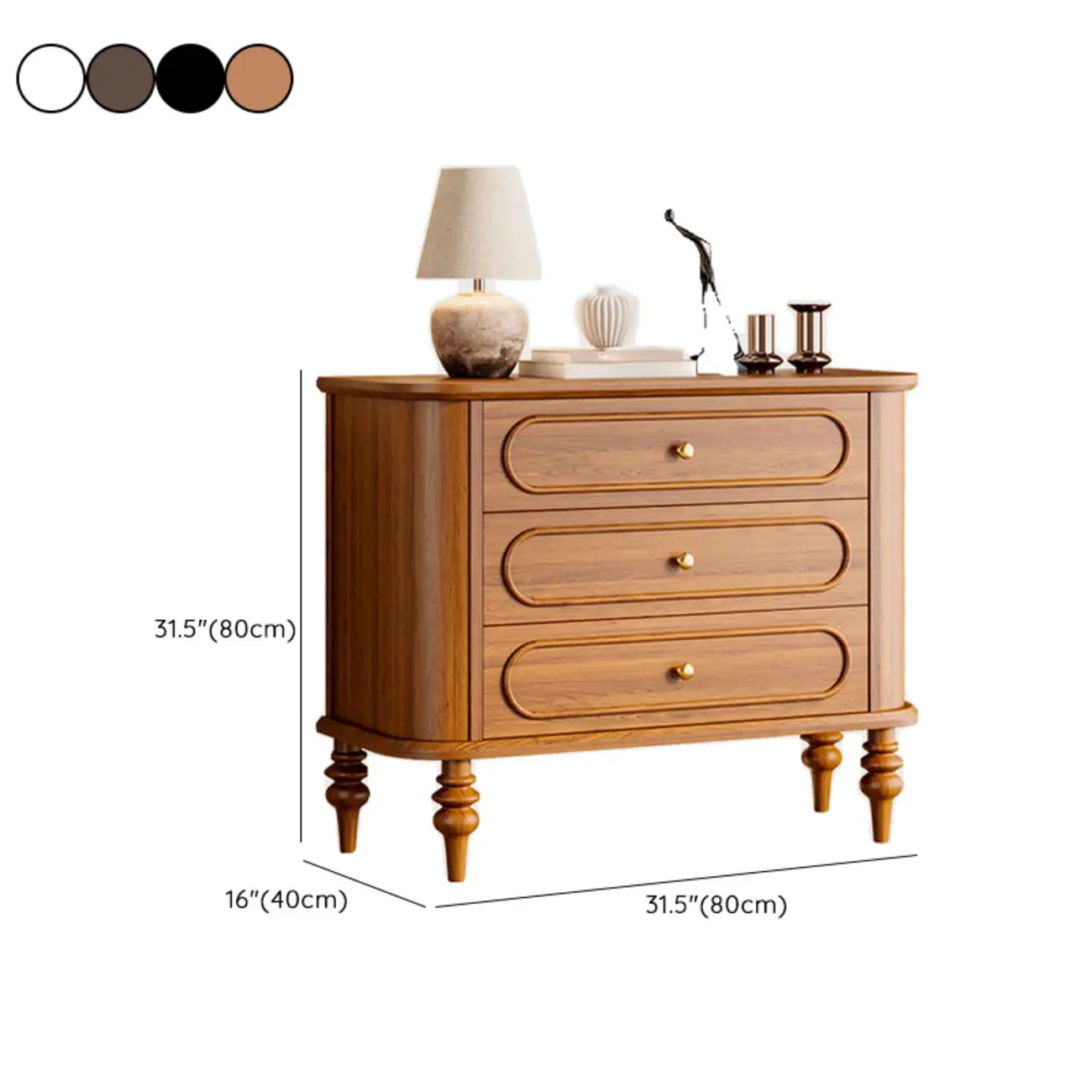 Vintage Wooden Dresser with 3-round Drawers for Restroom #size | homeyfad