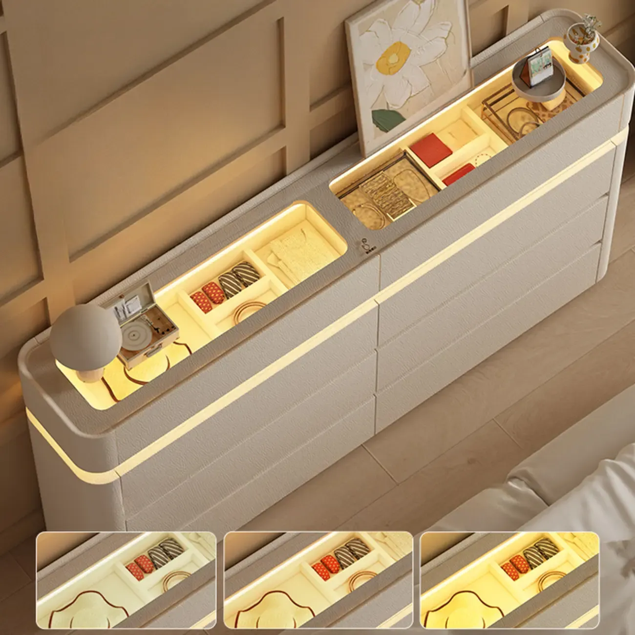 Minimalist Wooden Dresser with LED Lights for Bedroom Image - 7