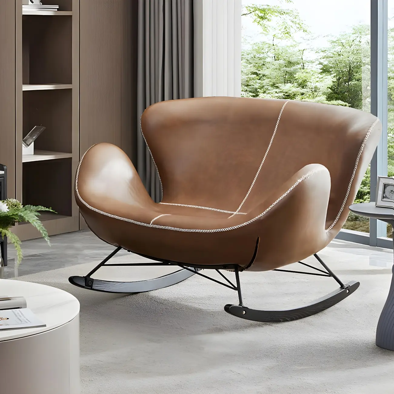 Faux Leather Upholstered Rocking Chair Stylish 2 Seat for Indoor Image - 1 | homeyfad