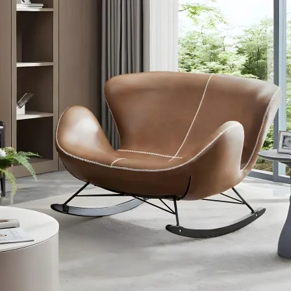 Faux Leather Upholstered Rocking Chair Stylish 2 Seat for Indoor Image - 1