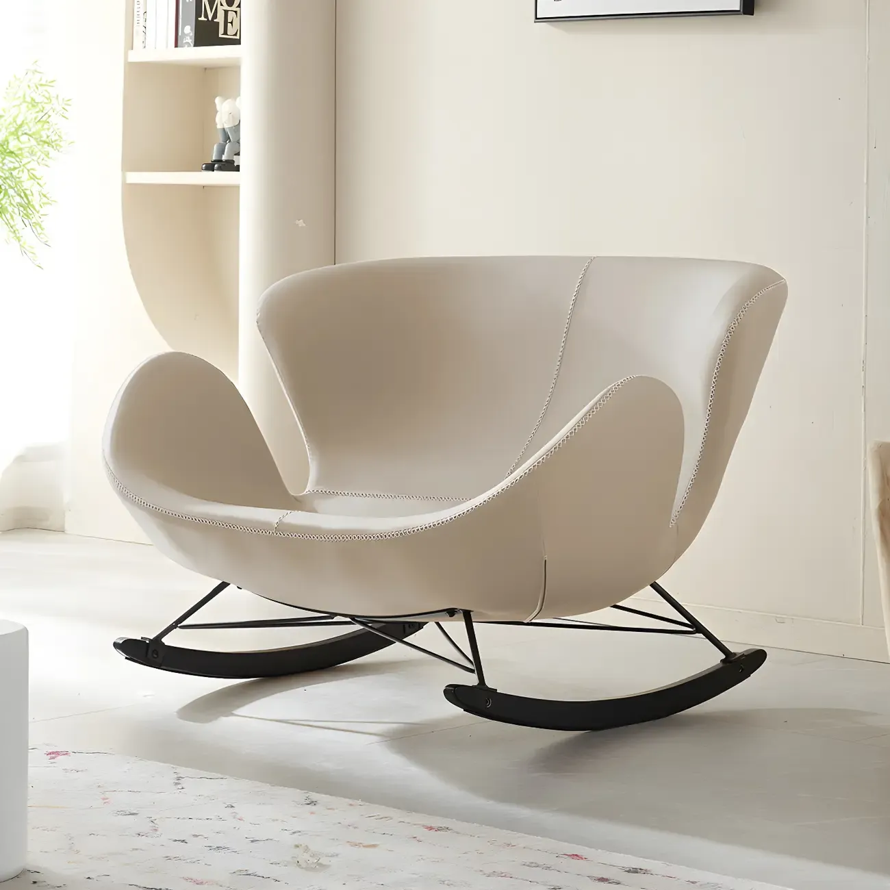 Faux Leather Upholstered Rocking Chair Stylish 2 Seat for Indoor Image - 2