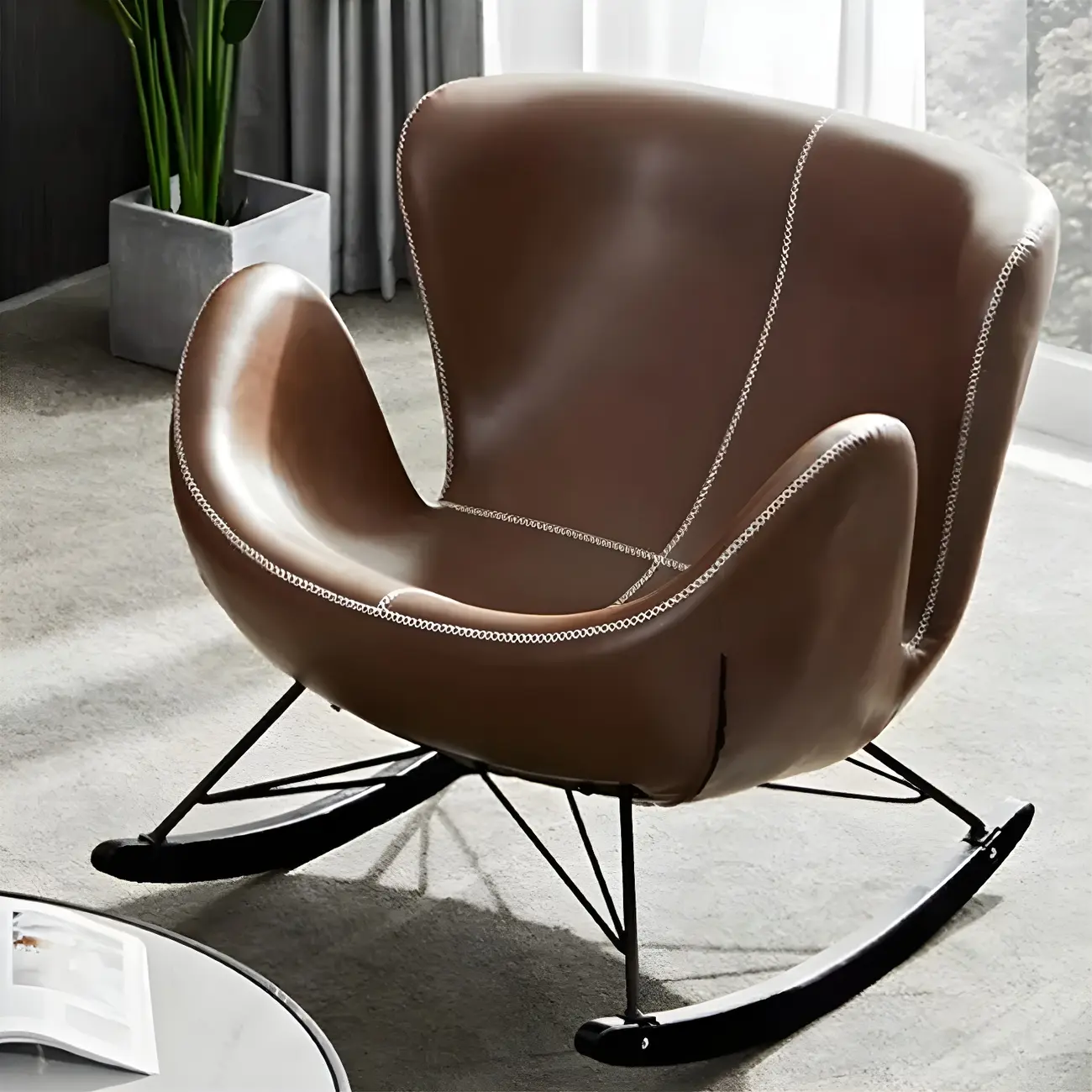 Faux Leather Upholstered Rocking Chair Stylish 2 Seat for Indoor Image - 3 | homeyfad