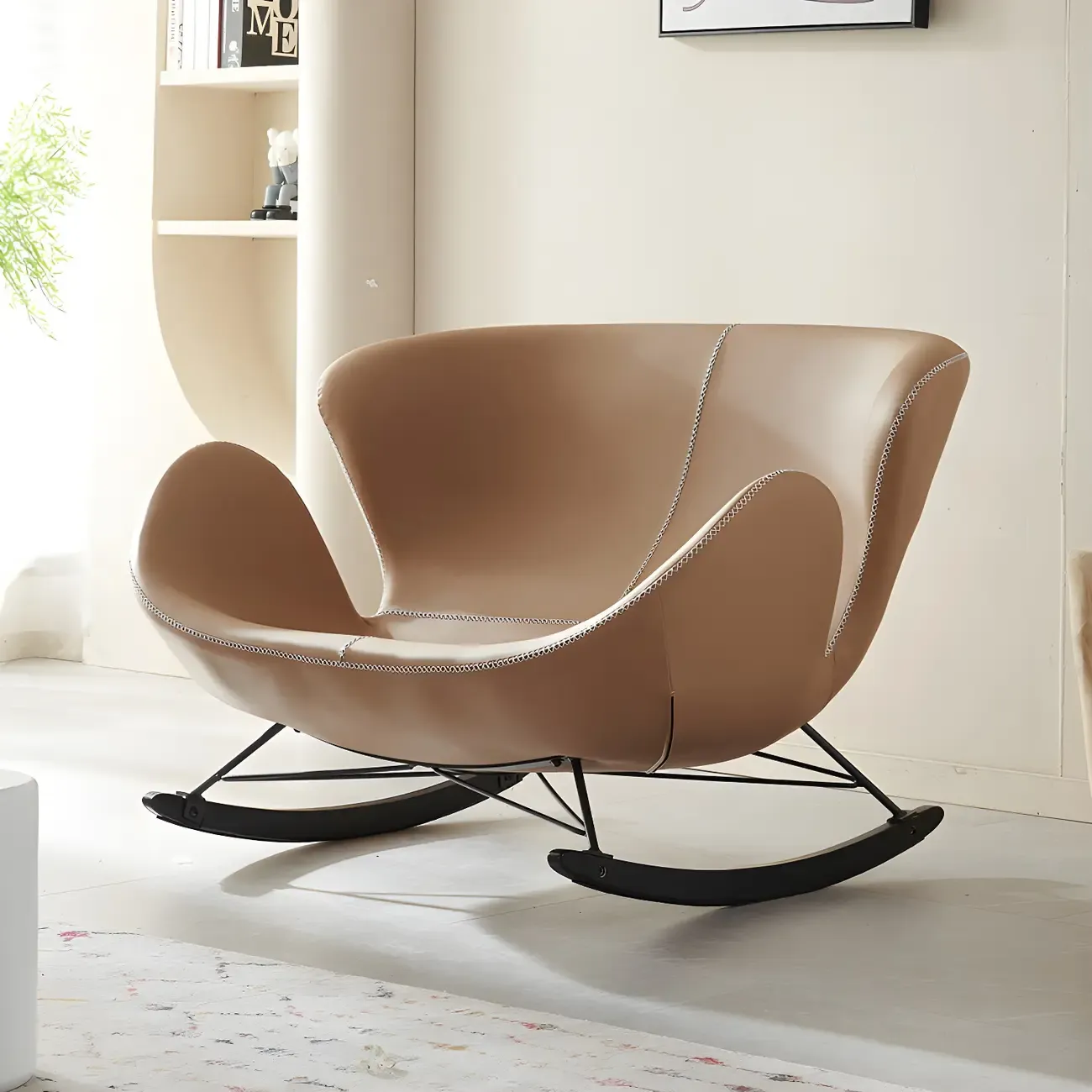 Faux Leather Upholstered Rocking Chair Stylish 2 Seat for Indoor Image - 5