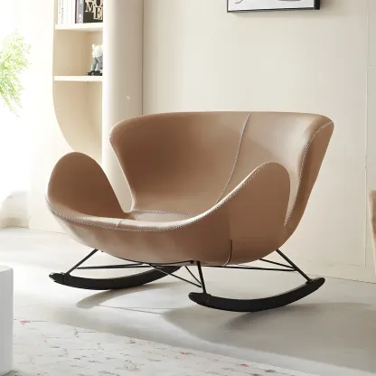 Faux Leather Upholstered Rocking Chair Stylish 2 Seat for Indoor Image - 5