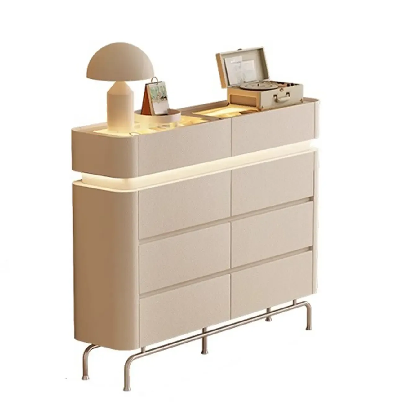 Minimalist Wooden Dresser with LED Lights for Bedroom Image - 14