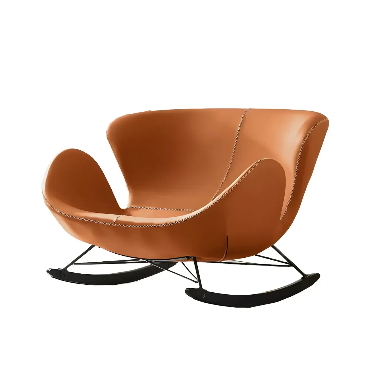 Faux Leather Upholstered Rocking Chair Stylish 2 Seat for Indoor Image - 9