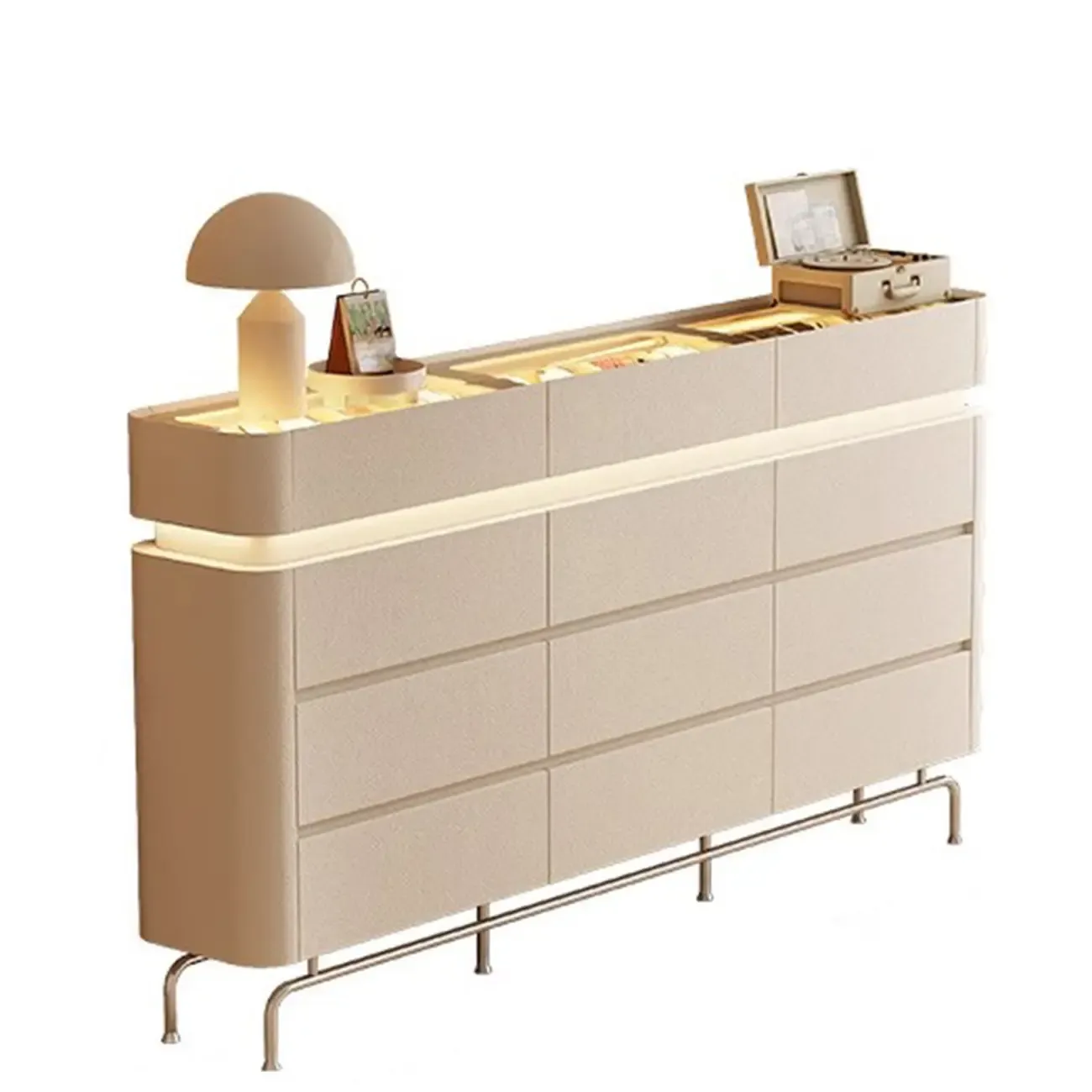 Minimalist Wooden Dresser with LED Lights for Bedroom Image - 15