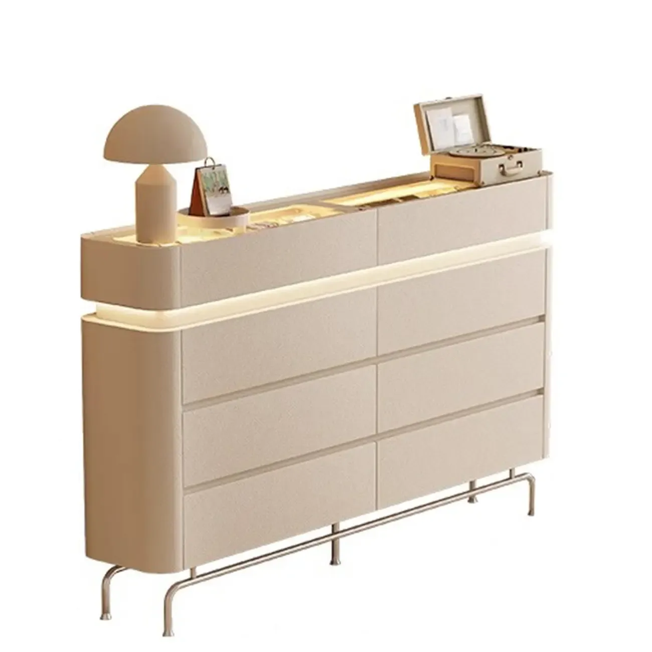 Minimalist Wooden Dresser with LED Lights for Bedroom Image - 16
