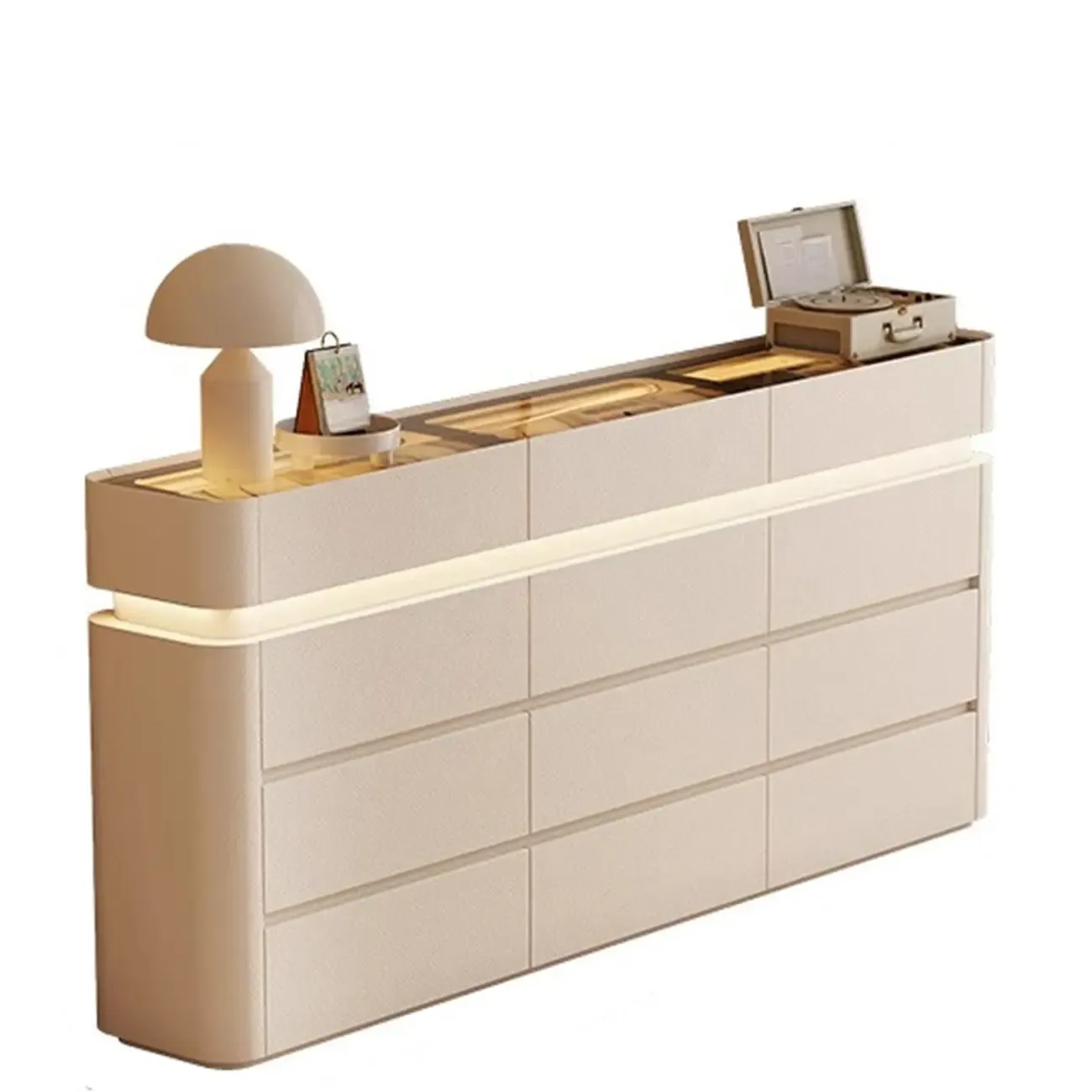Minimalist Wooden Dresser with LED Lights for Bedroom Image - 17