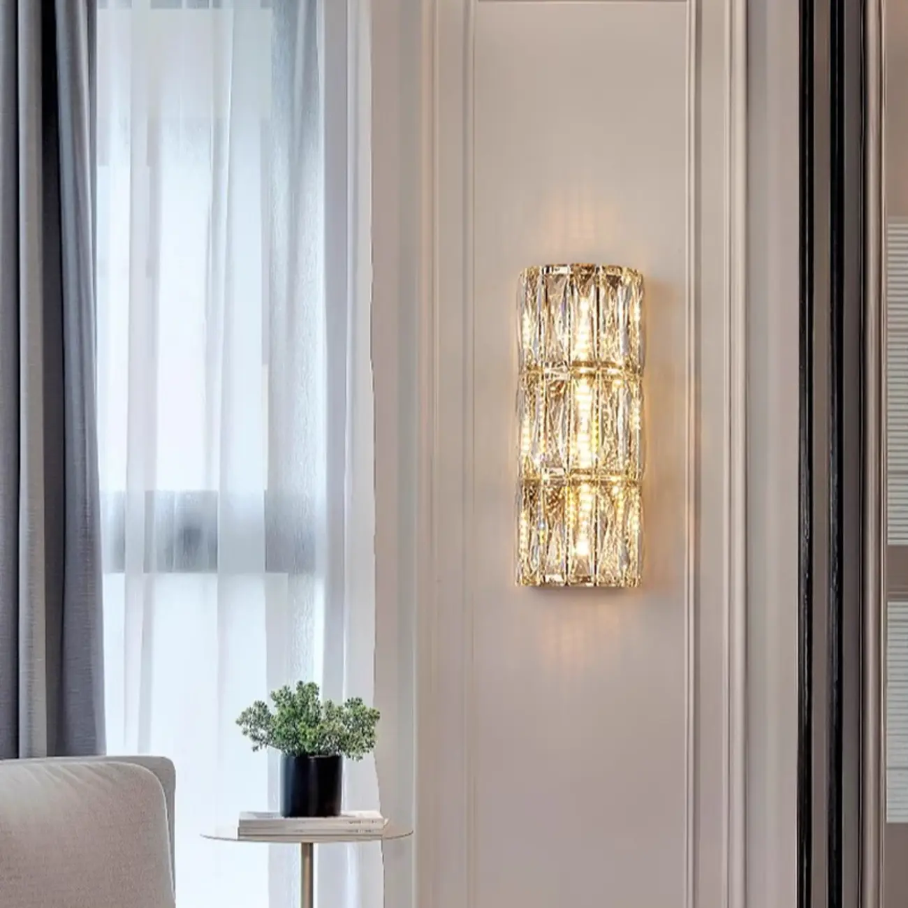 Direct-wired Steel Wall Sconce with Crystal Shade Image - 4 | homeyfad