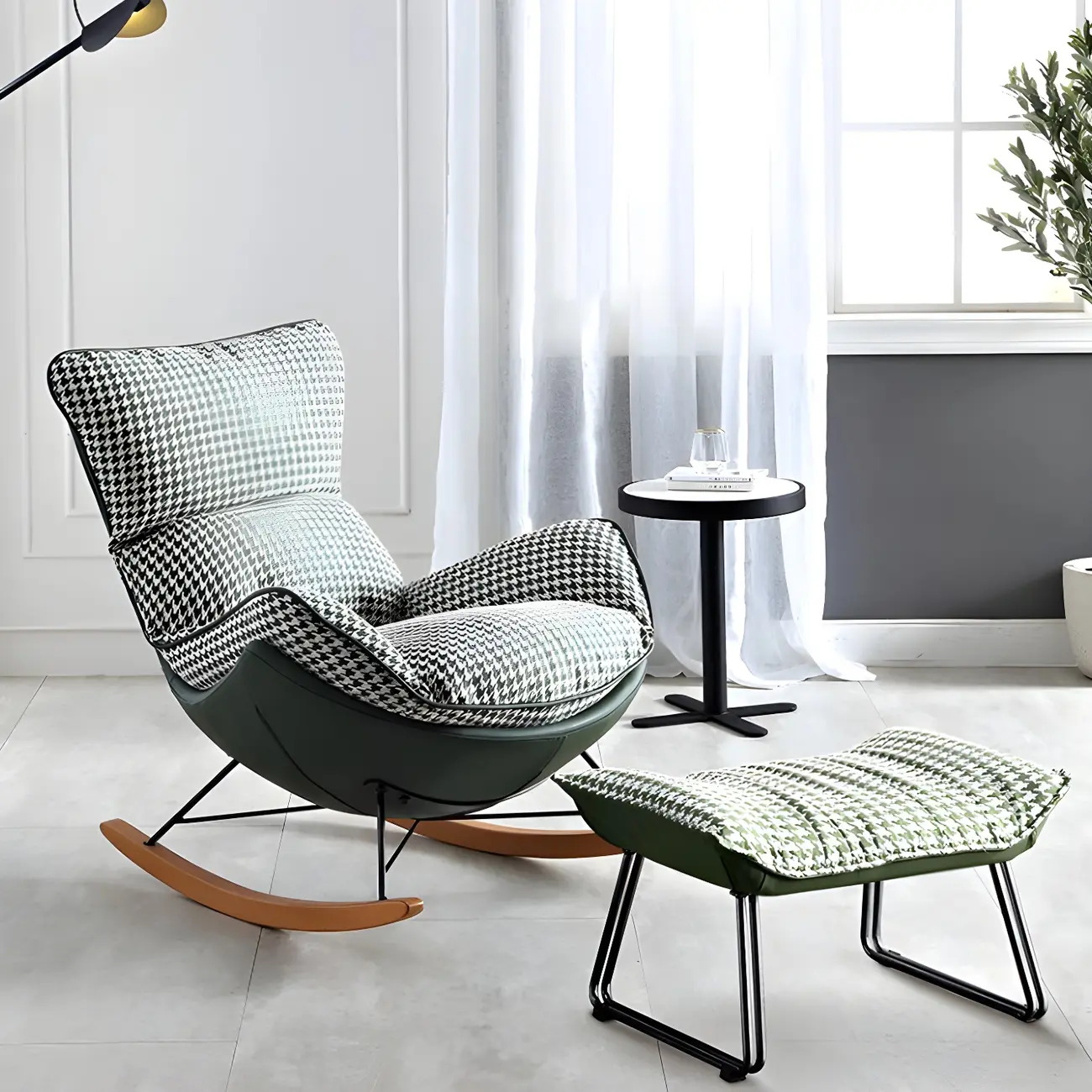 Contemporary Houndstooth Upholstered Rocking Chair for Indoor Image - 1 | homeyfad
