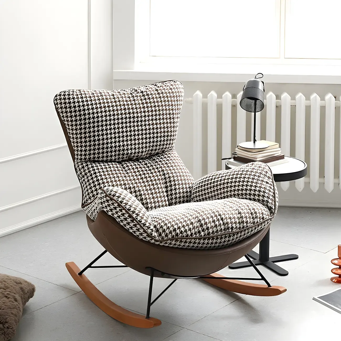 Contemporary Houndstooth Upholstered Rocking Chair for Indoor Image - 2