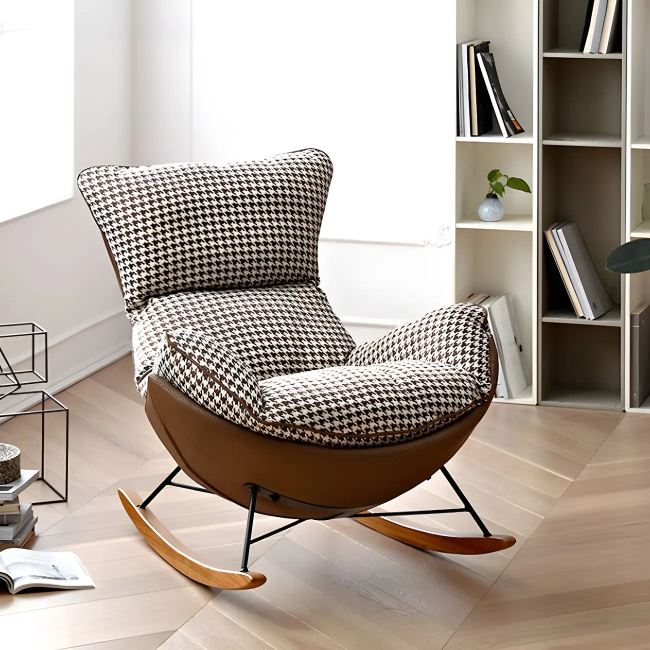 Contemporary Houndstooth Upholstered Rocking Chair for Indoor Image - 6 | homeyfad