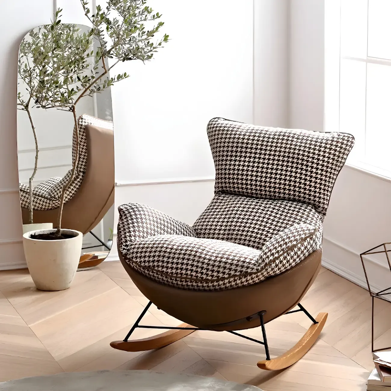 Contemporary Houndstooth Upholstered Rocking Chair for Indoor Image - 7