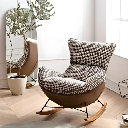 Contemporary Houndstooth Upholstered Rocking Chair for Indoor Image - 7
