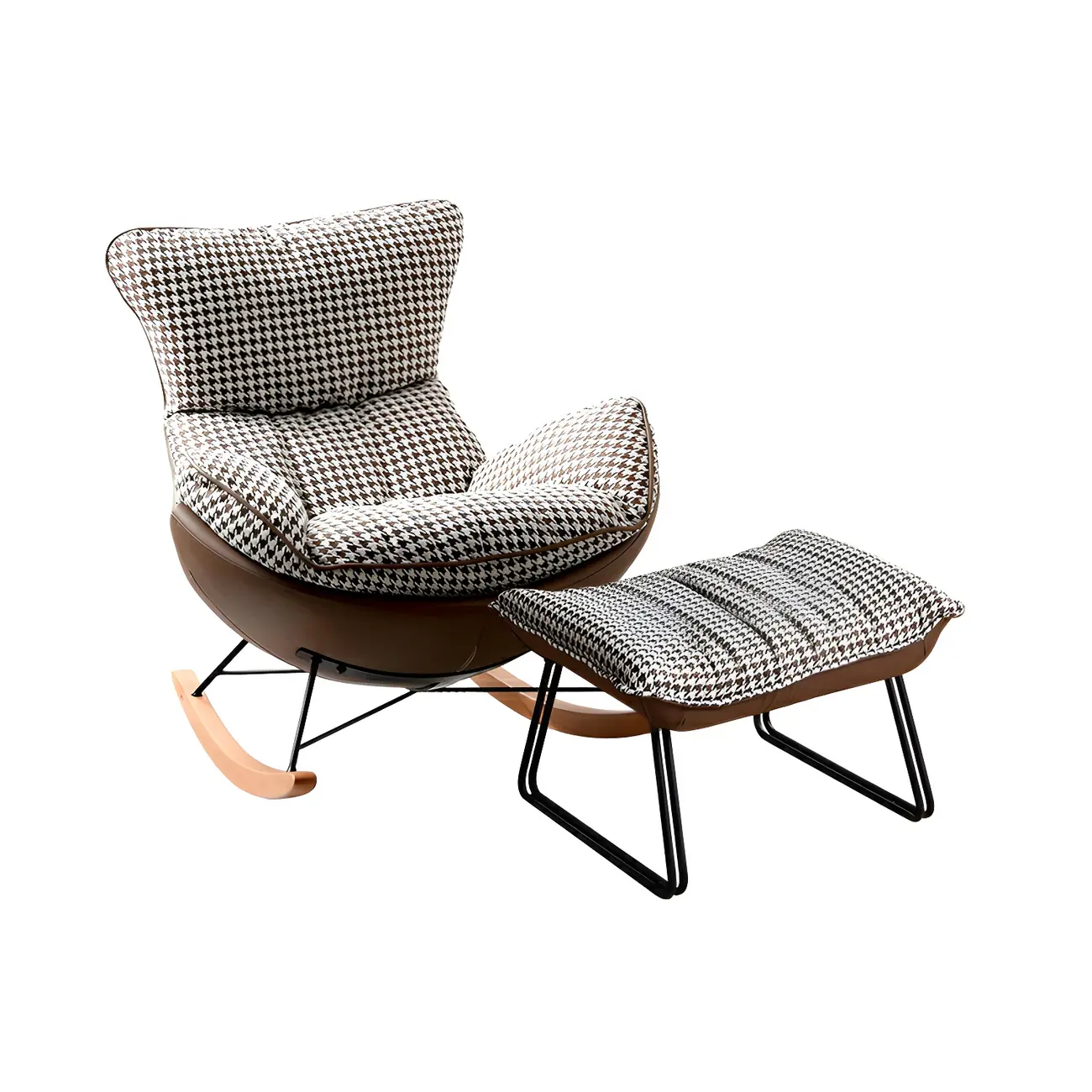 Contemporary Houndstooth Upholstered Rocking Chair for Indoor Image - 8 | homeyfad