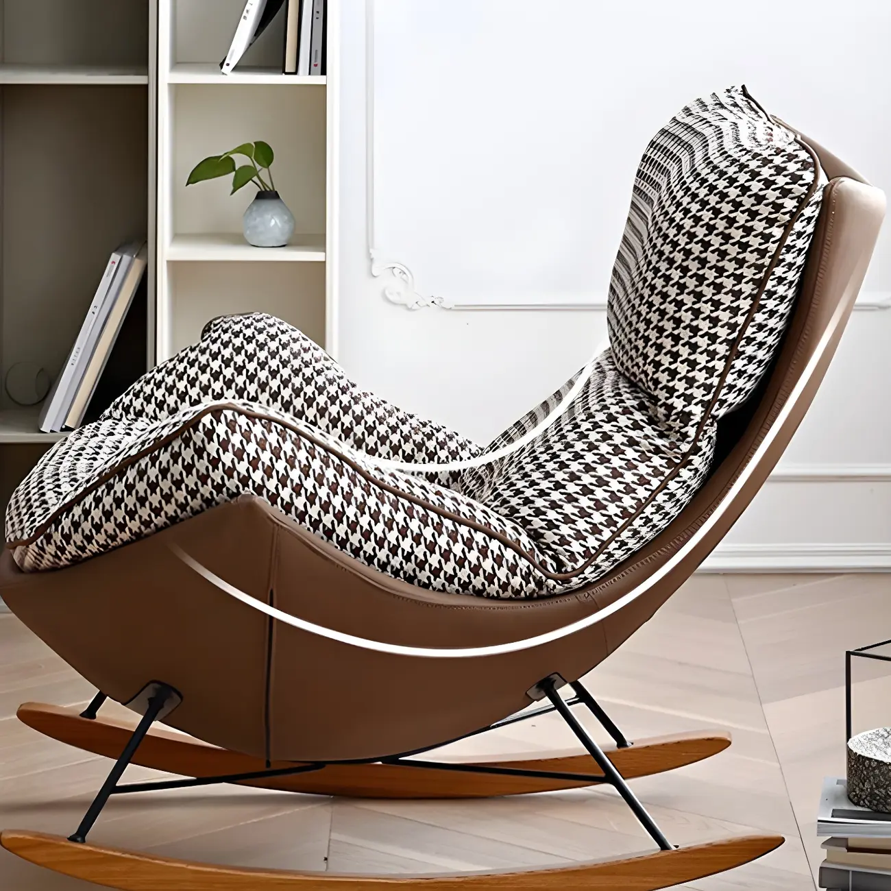 Contemporary Houndstooth Upholstered Rocking Chair for Indoor Image - 11 | homeyfad