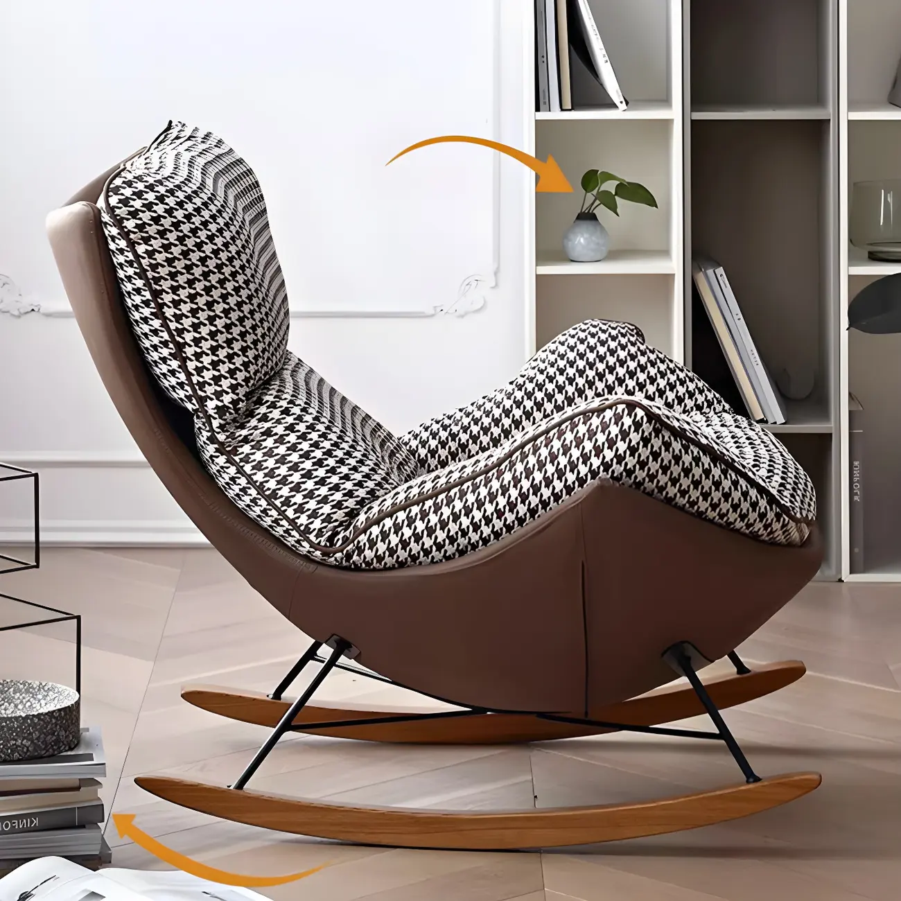 Contemporary Houndstooth Upholstered Rocking Chair for Indoor Image - 12 | homeyfad