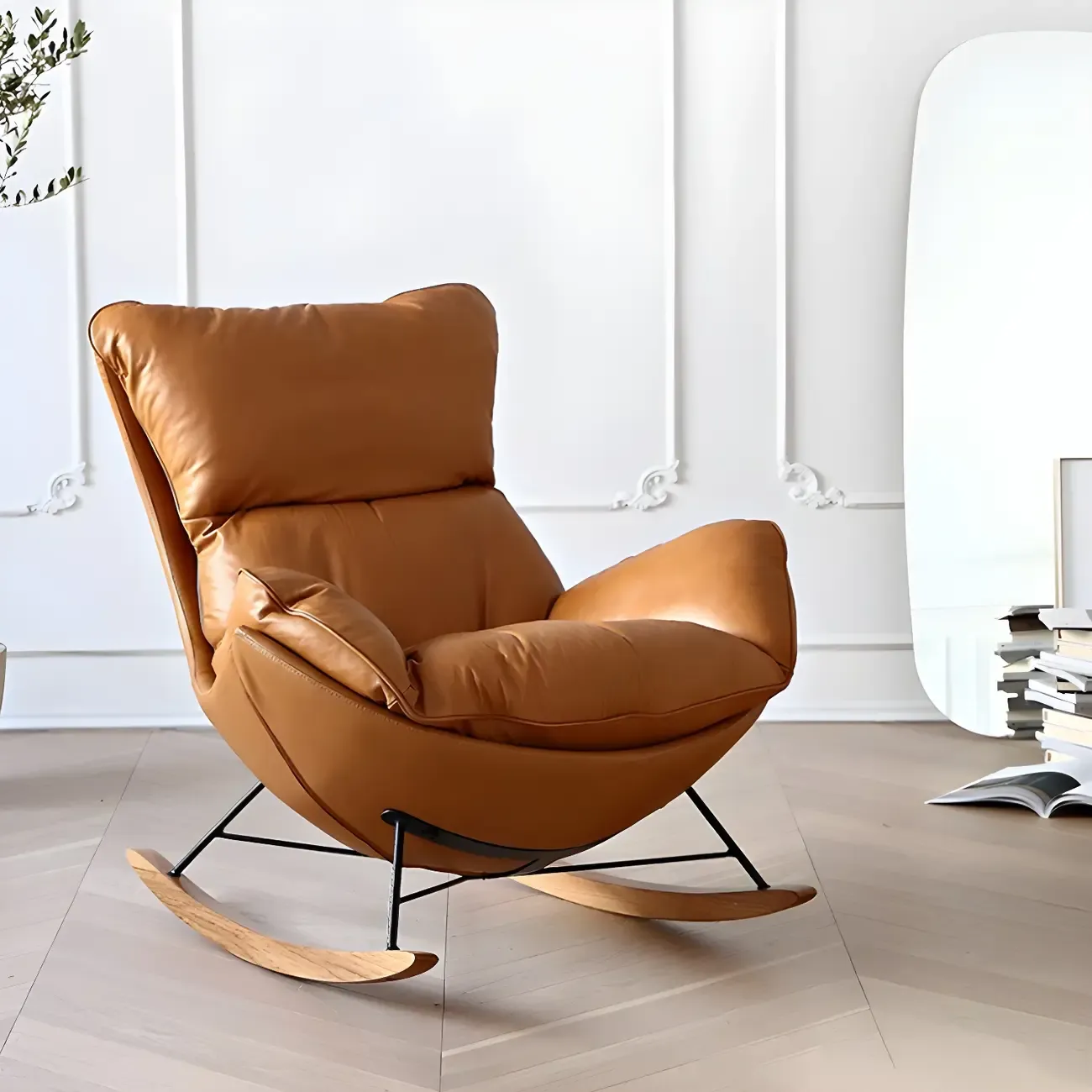 Contemporary Houndstooth Upholstered Rocking Chair for Indoor Image - 15