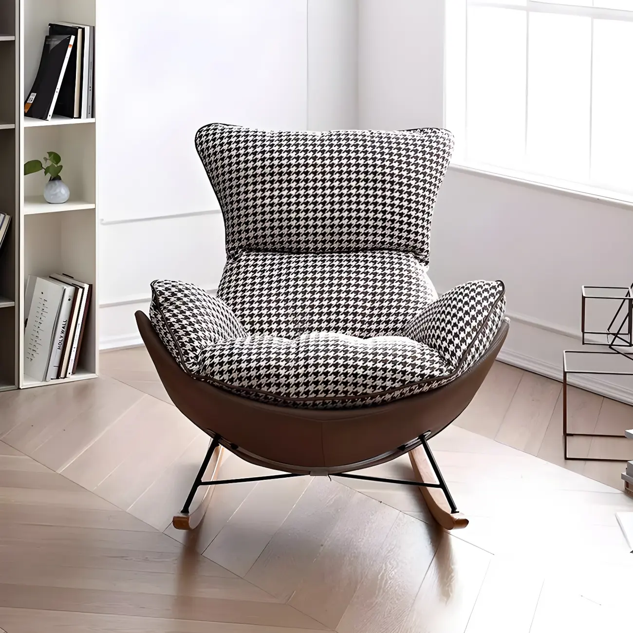 Contemporary Houndstooth Upholstered Rocking Chair for Indoor Image - 16 | homeyfad
