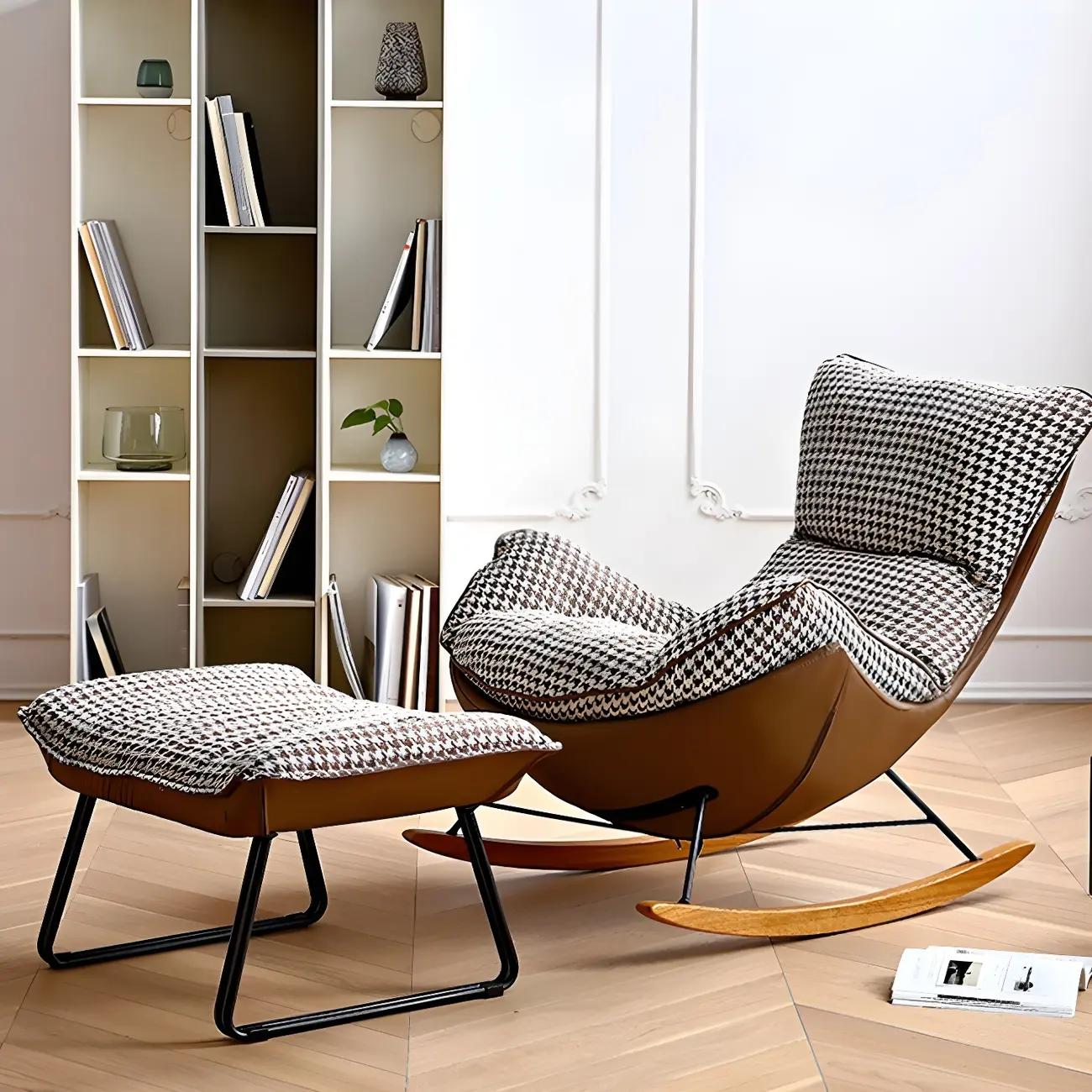 Contemporary Houndstooth Upholstered Rocking Chair for Indoor Image - 17 | homeyfad