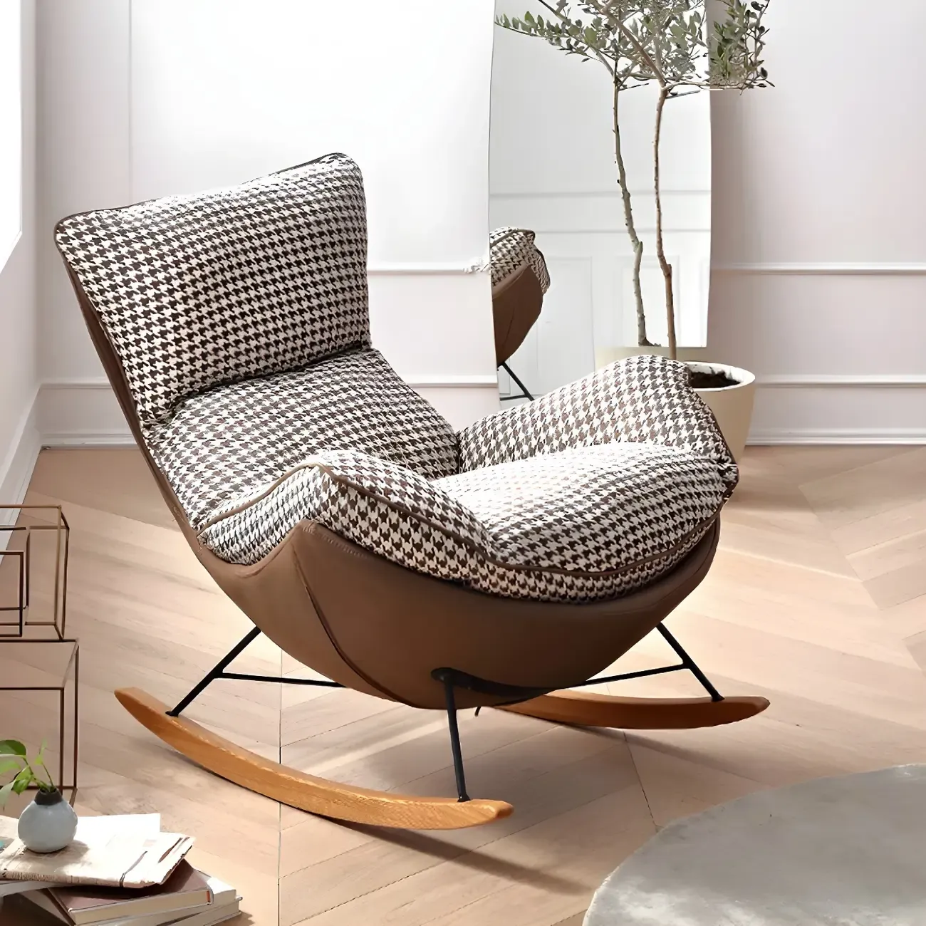 Contemporary Houndstooth Upholstered Rocking Chair for Indoor Image - 18