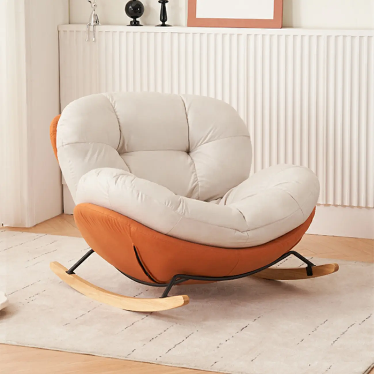 Rounded Upholstered Rocking Chair Contemporary for Bedroom Image - 1 | homeyfad