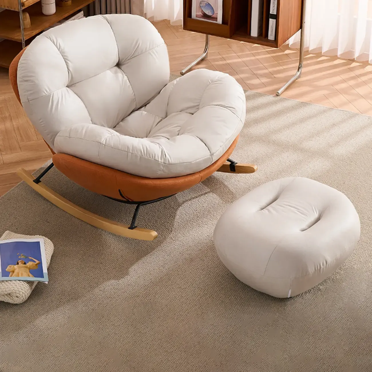 Rounded Upholstered Rocking Chair Contemporary for Bedroom Image - 2