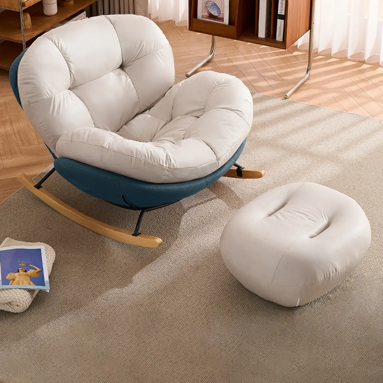 Rounded Upholstered Rocking Chair Contemporary for Bedroom Image - 3 | homeyfad
