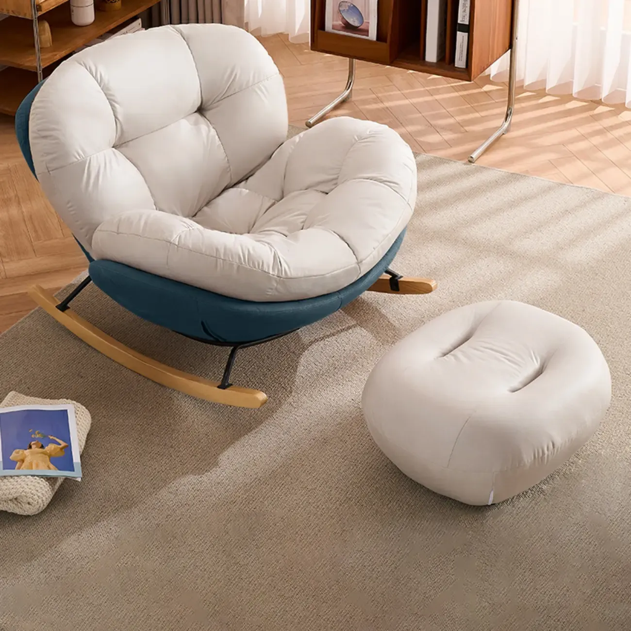 Rounded Upholstered Rocking Chair Contemporary for Bedroom Image - 3