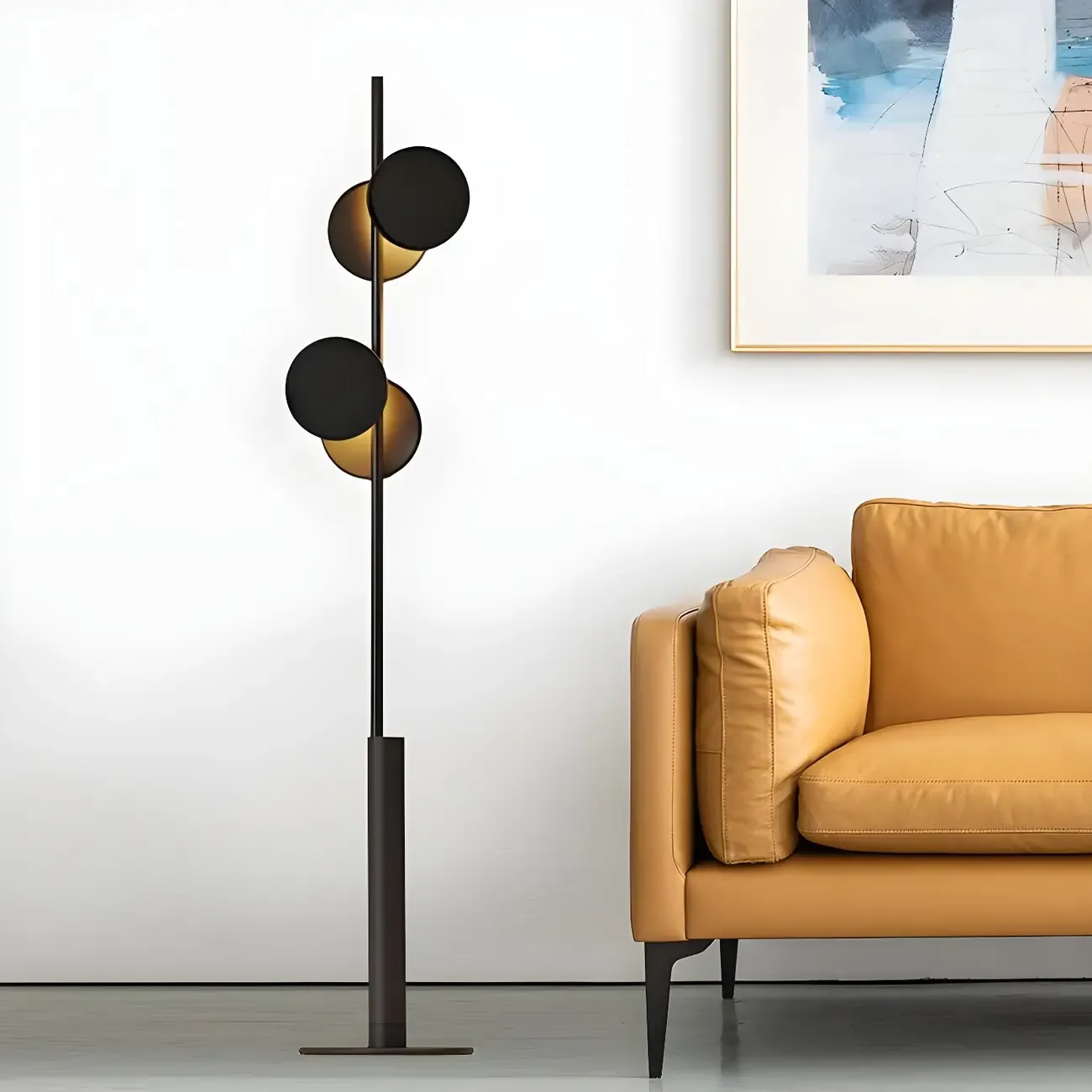 Stylish 2-Light Geometric Black Floor Lamp for Living Room Image - 2