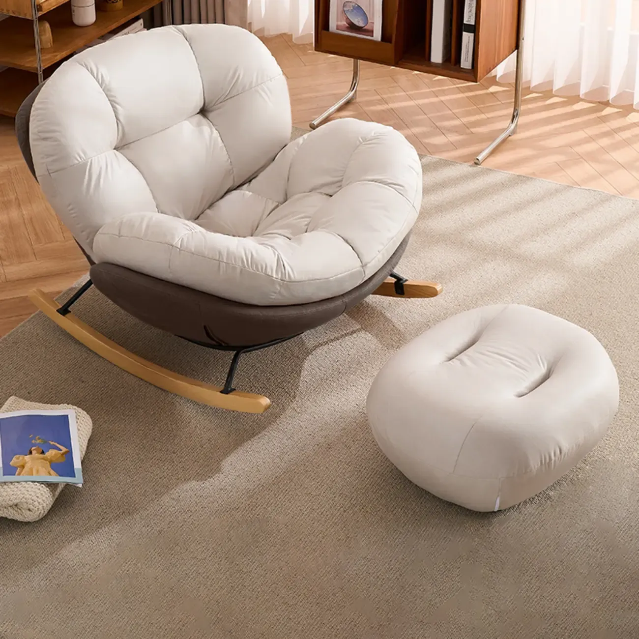 Rounded Upholstered Rocking Chair Contemporary for Bedroom Image - 15