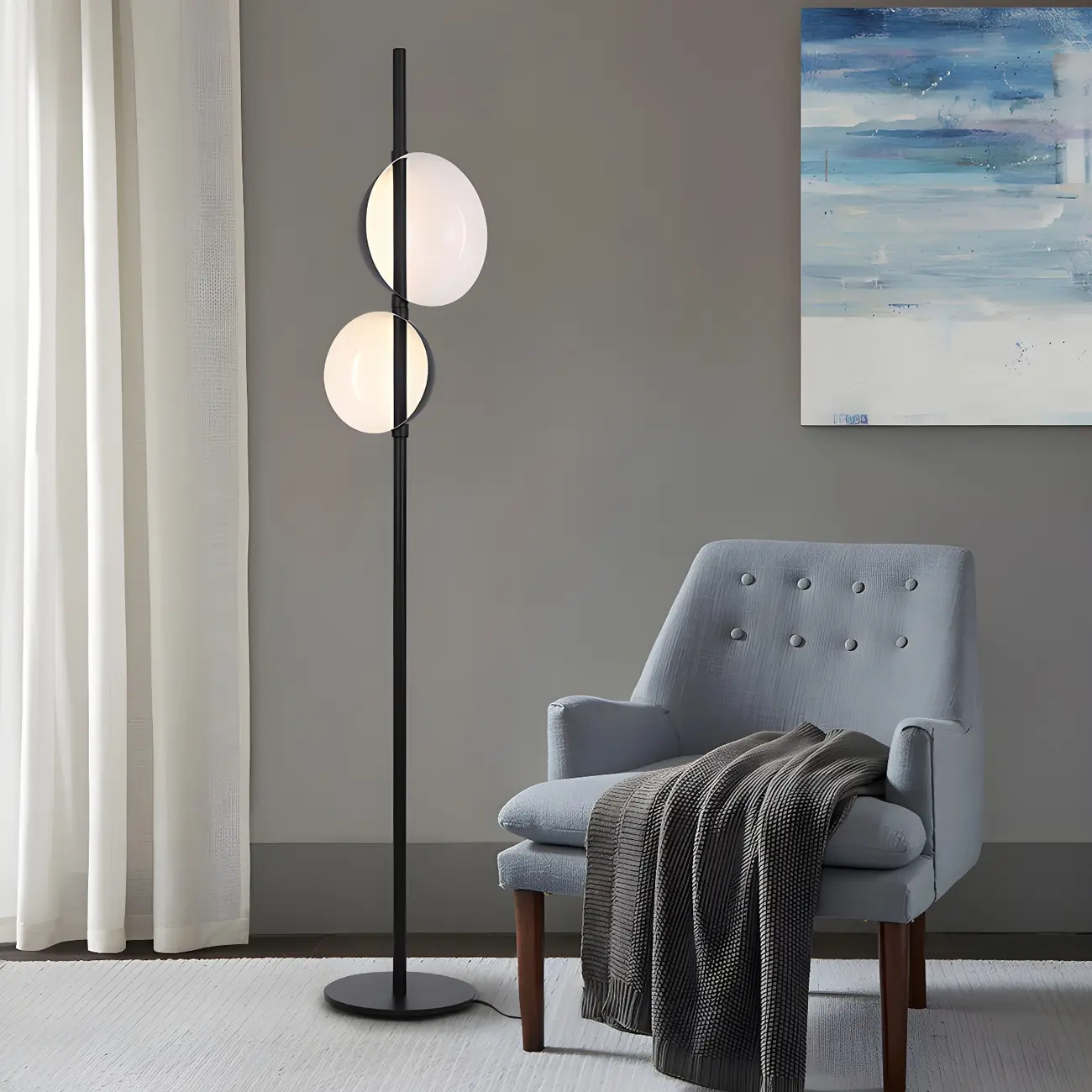 2-Light Modern LED Black Floor Lamp for Living Room Image - 3 | homeyfad