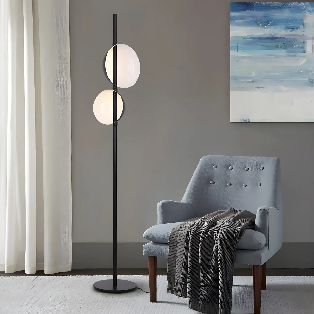 2-Light Modern LED Black Floor Lamp for Living Room Image - 3