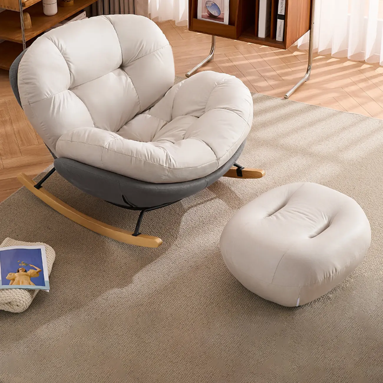 Rounded Upholstered Rocking Chair Contemporary for Bedroom Image - 16 | homeyfad