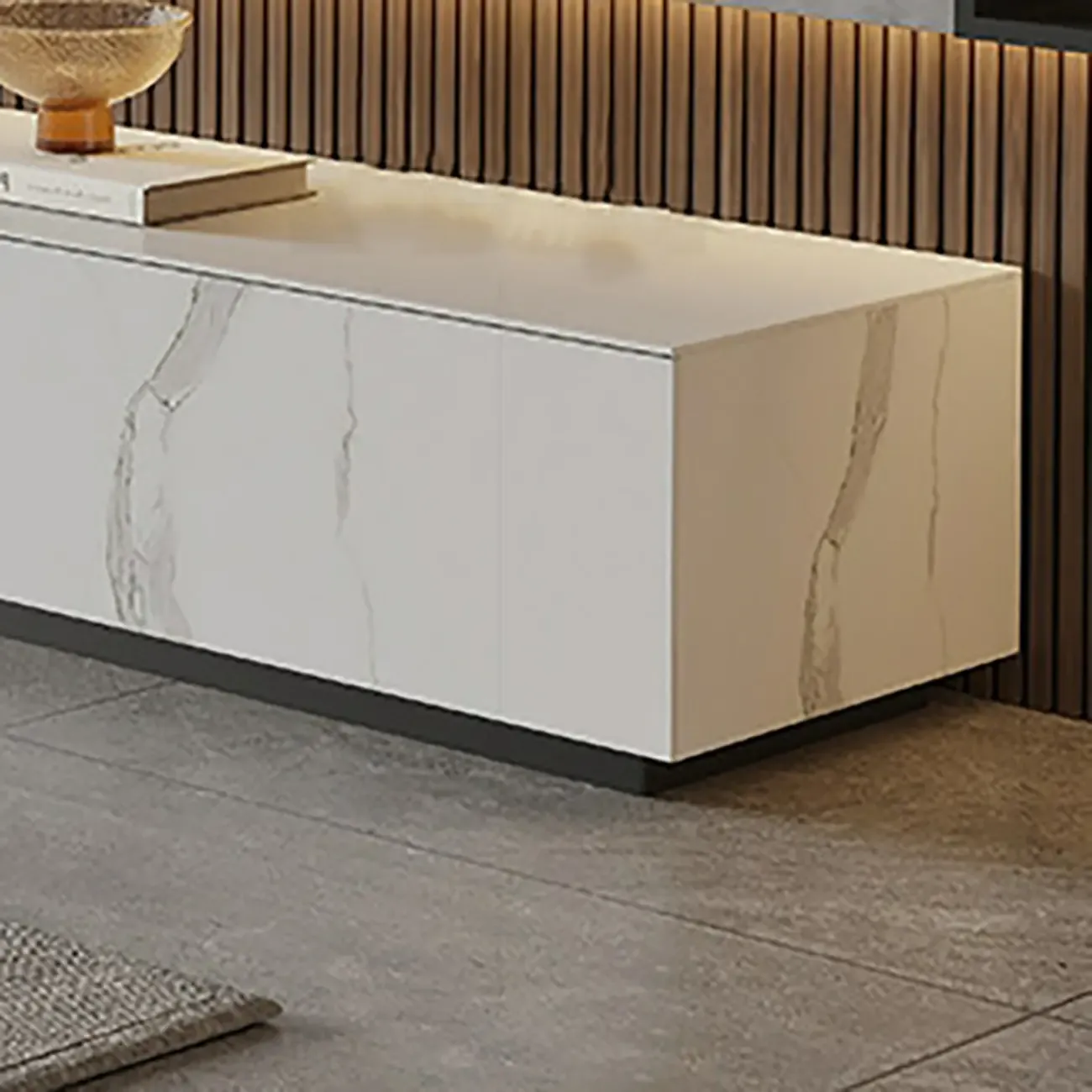 Modern Stone Fireplace TV Stand with Lighting for Living Room Image - 10